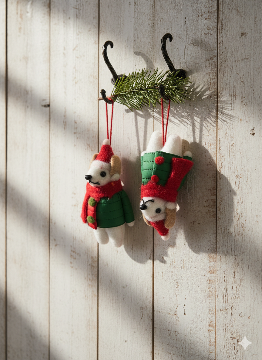 Cozy Christmas Dog Duo Ornaments