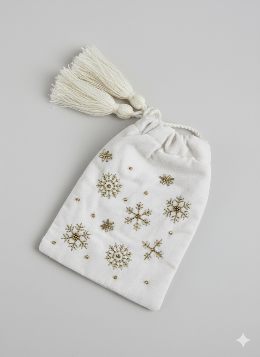 Luxury Beaded Snowflake Gift Pouch