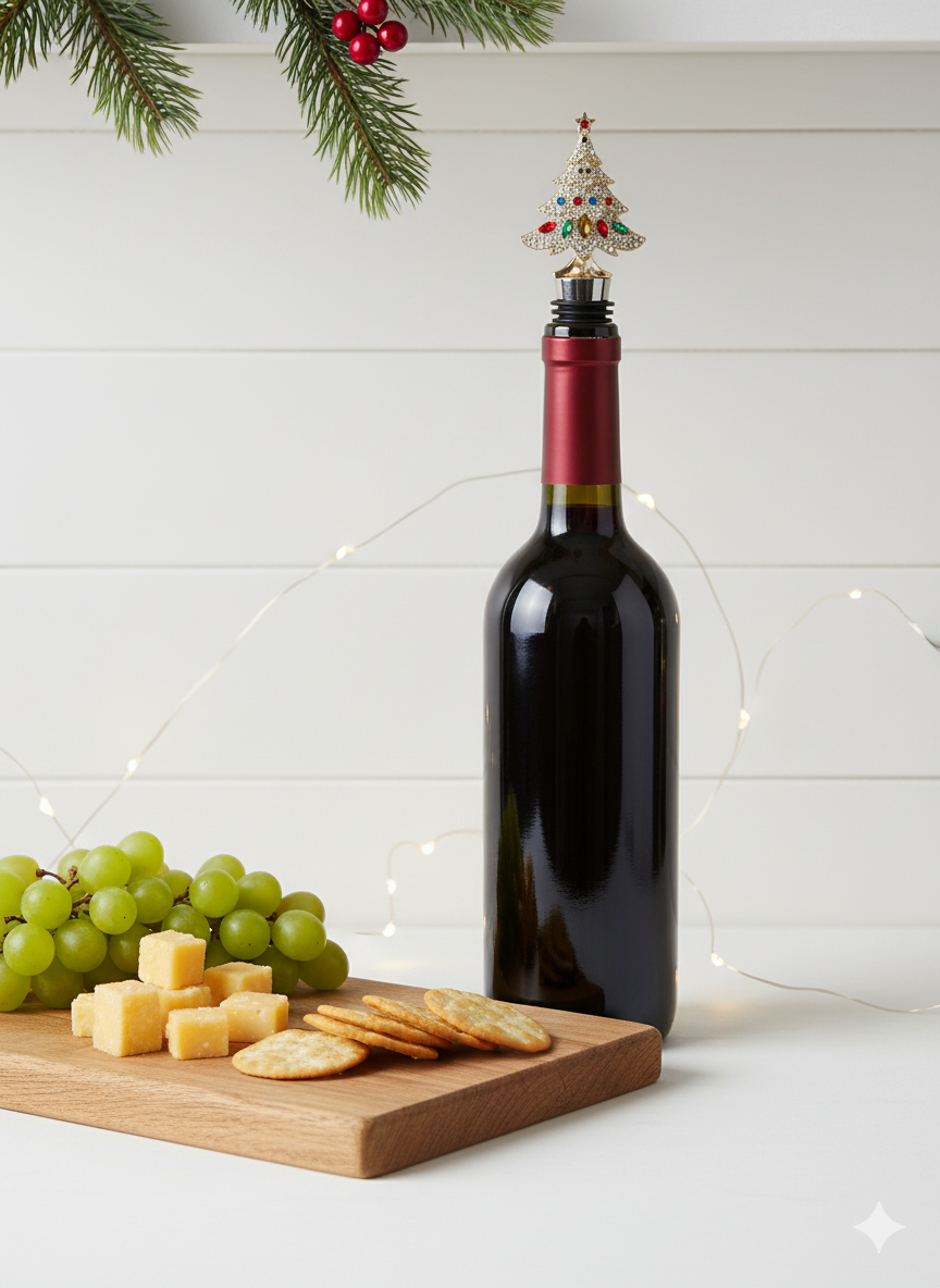 Festive Jeweled Christmas Tree Bottle Stopper