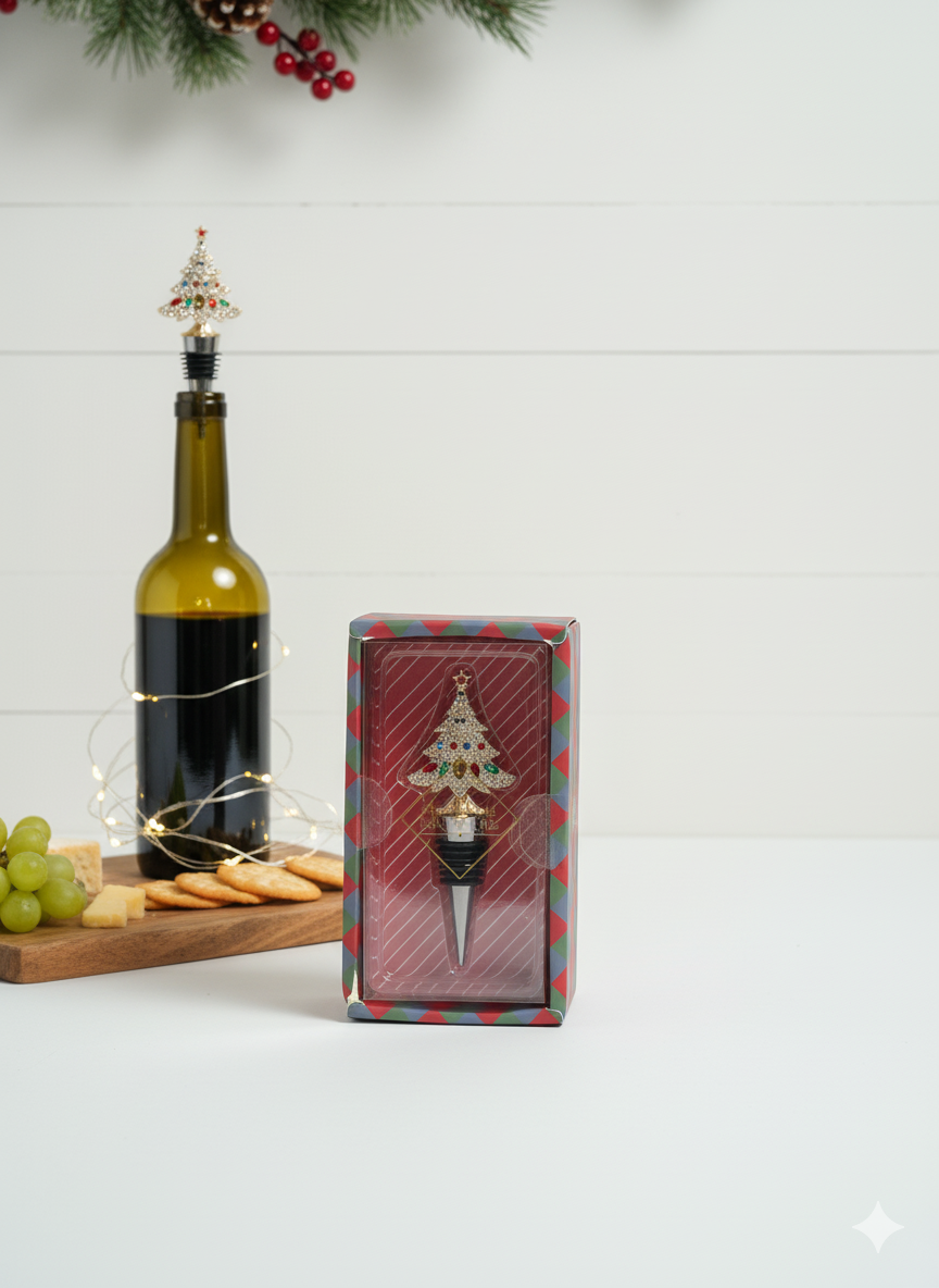 Festive Jeweled Christmas Tree Bottle Stopper - Image 2