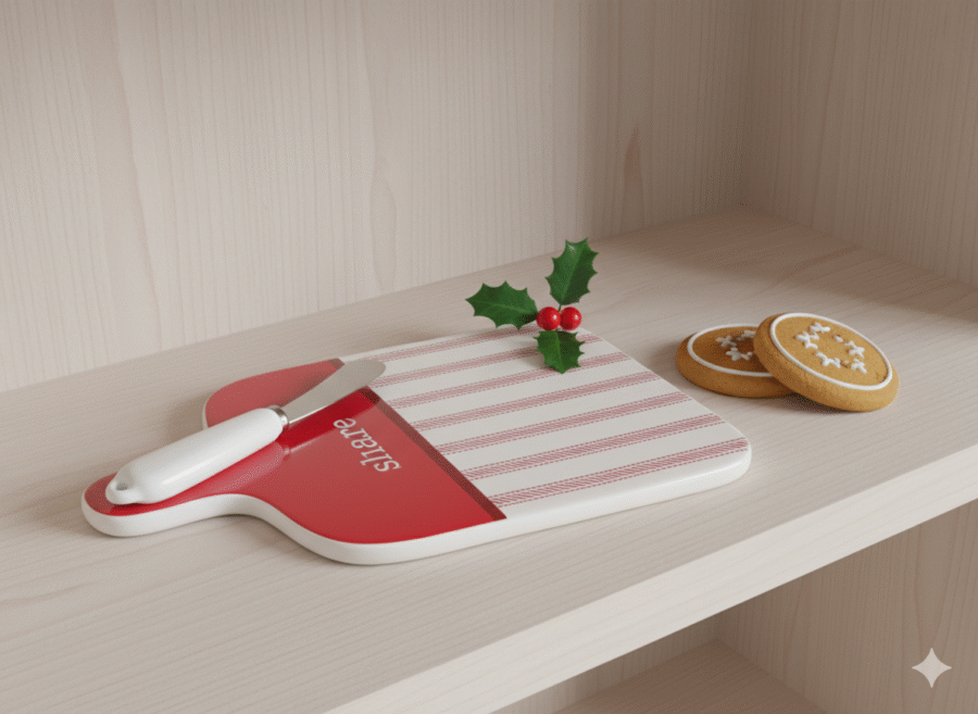 Stripe Christmas Stripe Ceramic Serving Board with Spreader