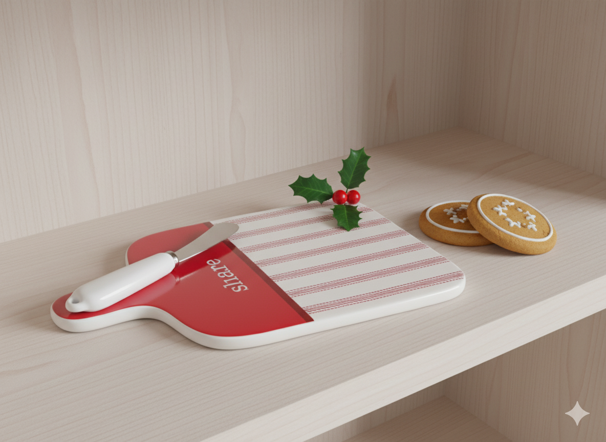 Stripe Christmas Stripe Ceramic Serving Board with Spreader