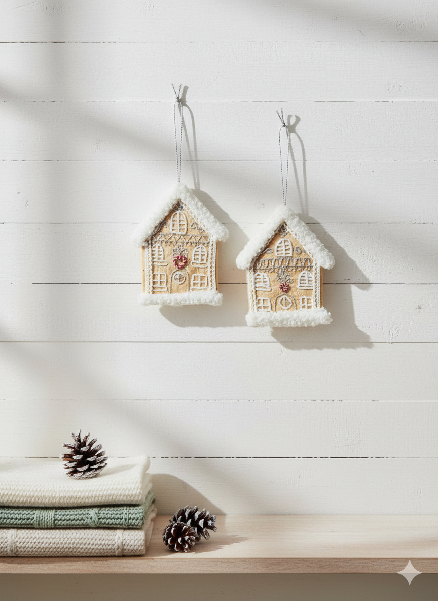 Cozy Gingerbread House Felt Ornaments