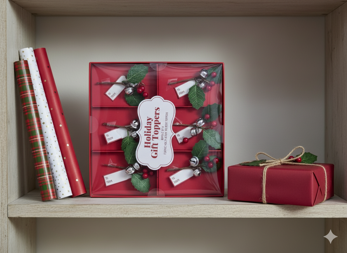 Classic Red & Green Holly Gift Embellishments