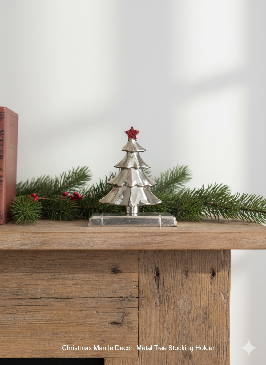 Christmas Mantle Decor - Metal Tree Stocking Holder