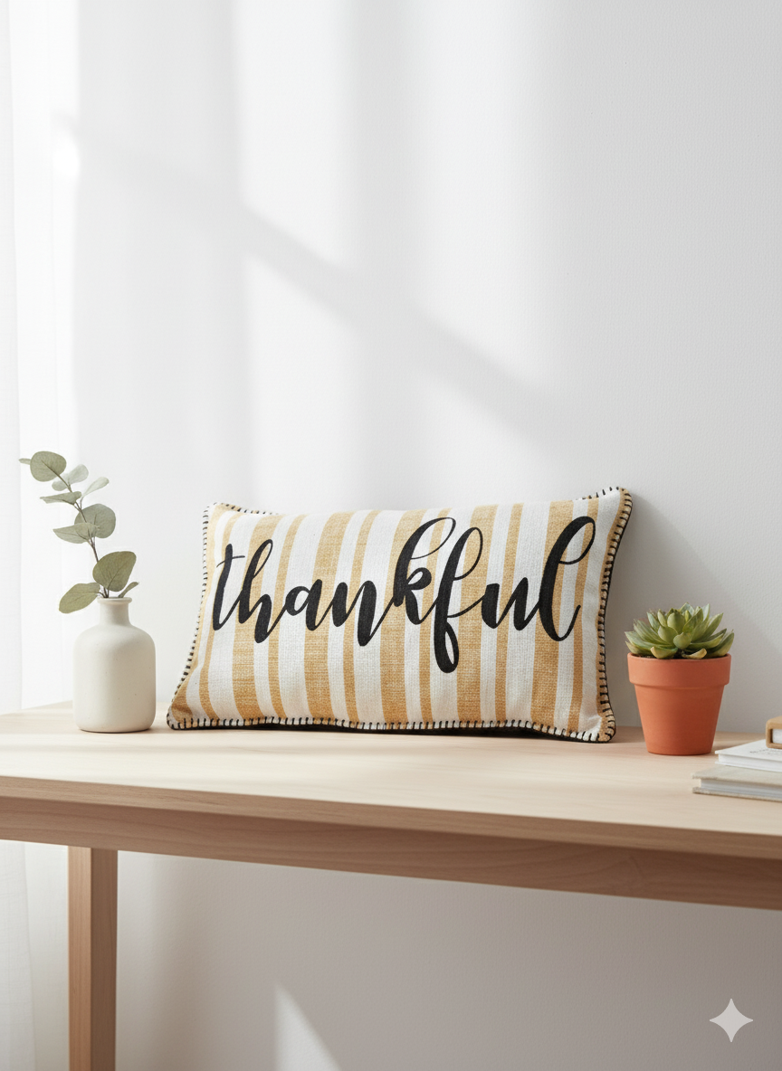 Thankful Striped Pillow