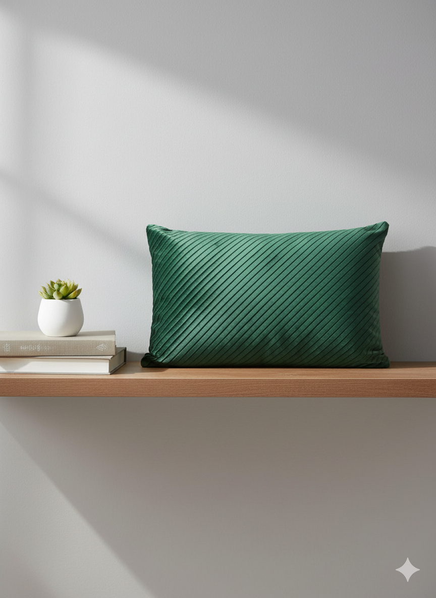 Pleated Velvet Throw Pillow - Emerald Green