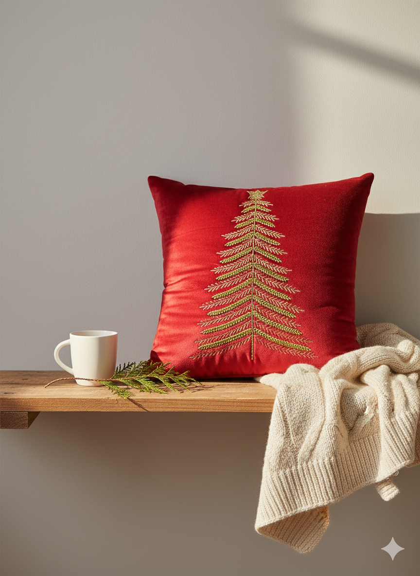Holiday Sparkle Embroidered Cushion