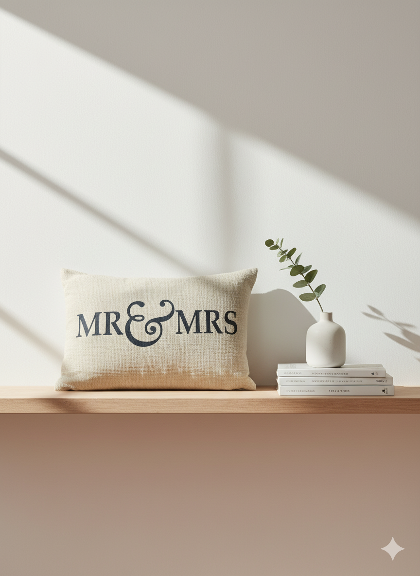 Mr & Mrs Decorative Pillow - Linen Blend